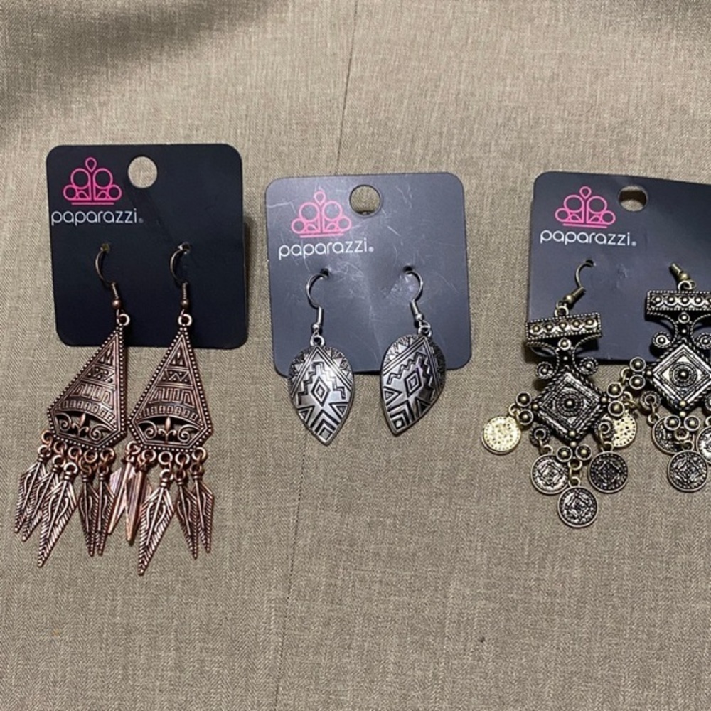Paparazzi Copper, Silver snd Gold Earring Trio